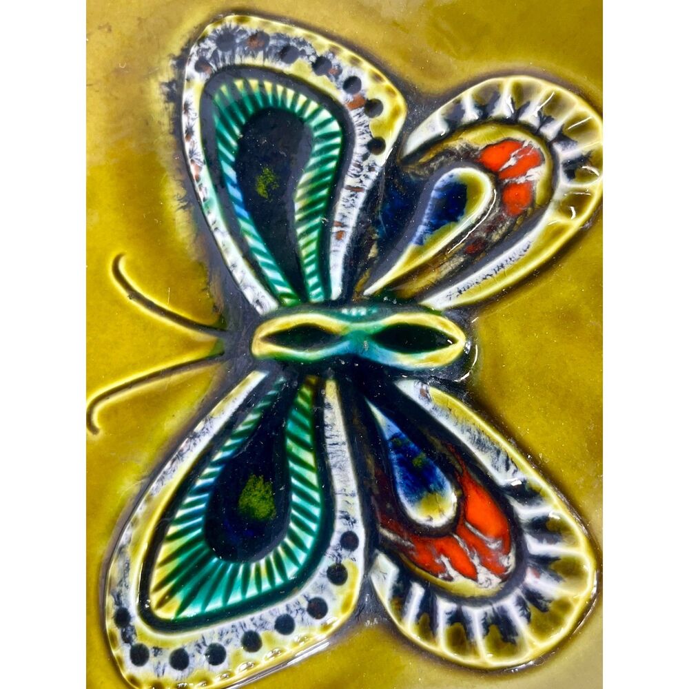 1960s MCM Butterfly USA Art Pottery Ashtray Platter Retro Mid Century Modern - Picture 7 of 8